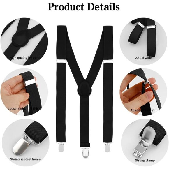 Black Suspenders for Men's Suspenders for Jeans Tuxedo Suit Pants - Picture 3 of 7